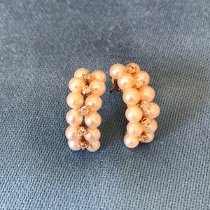 14KT PEARL AND DIAMOND HOOP EARRINGS